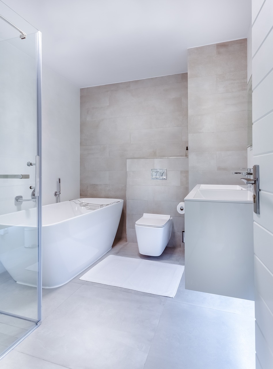 Bright bathroom with tiled walls and floor