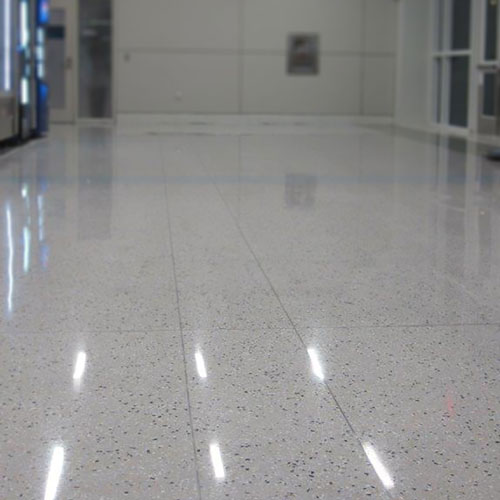 Finished terrazzo floor with a clean reflective surface